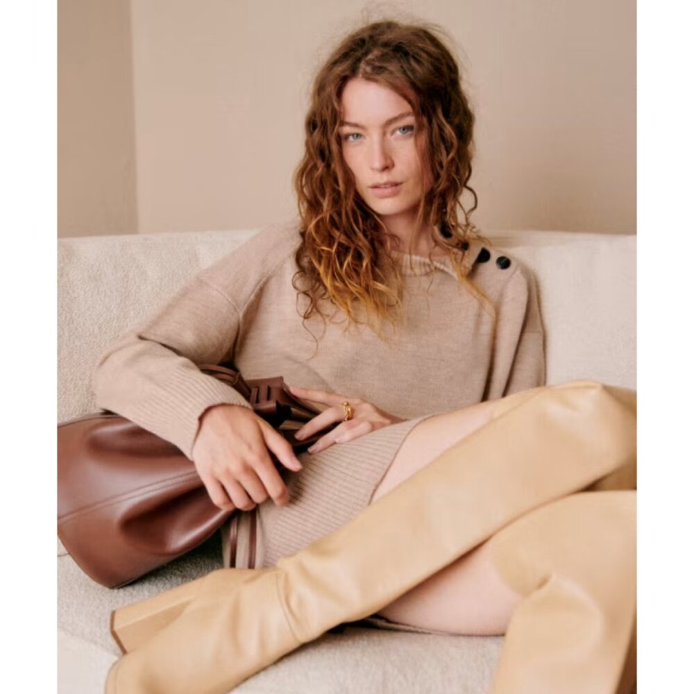 Sezane Mathie Dress In Beige Camel - Picture 2 of 6